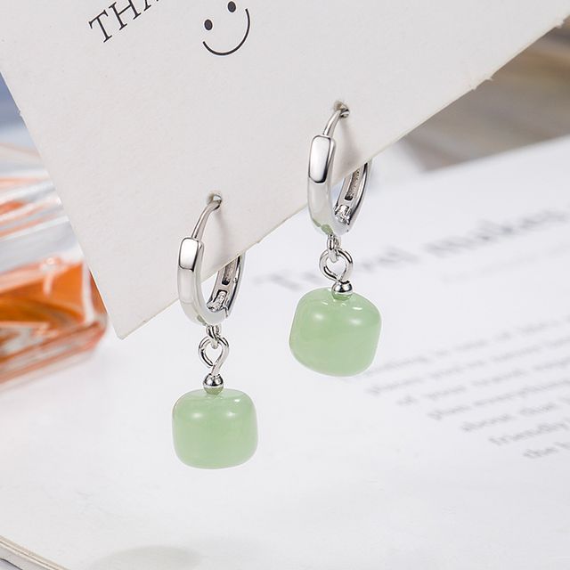 Forainer-Faux Jade Drop Huggie Earring