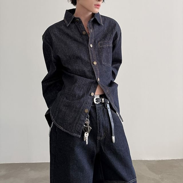 Nahagin-Pocket Detail Denim Shirt