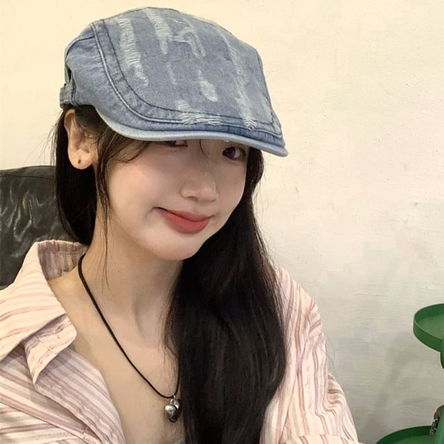Combon-Distressed Denim Flat Cap