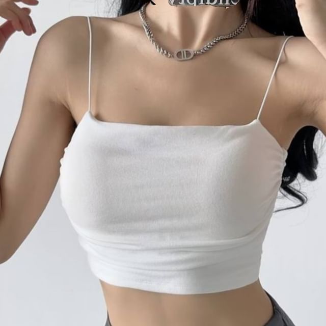 JVL-Plain Padded Crop Camisole Top