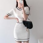 Misilk - Set: Short-Sleeve Contrast Trim Knit Top + Mini Pencil Skirt
