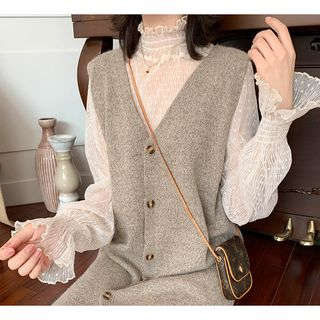 Bolgivy-Blouse transparente col montant en dentelle à pois
