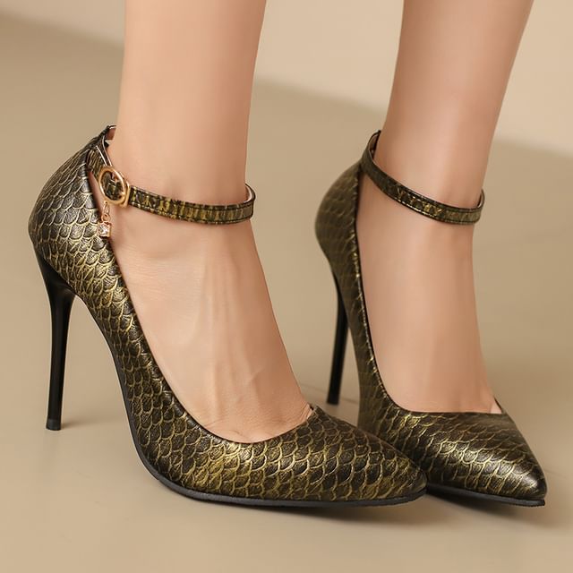 Megan-Pointed Toe Ankle Strap Stiletto Heel Pumps