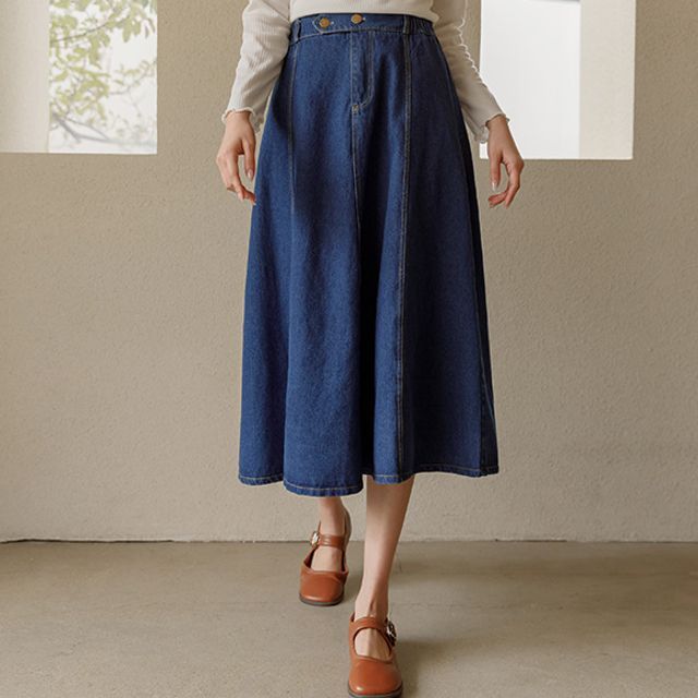 Justone Flared Midi Denim Skirt Yesstyle 7213