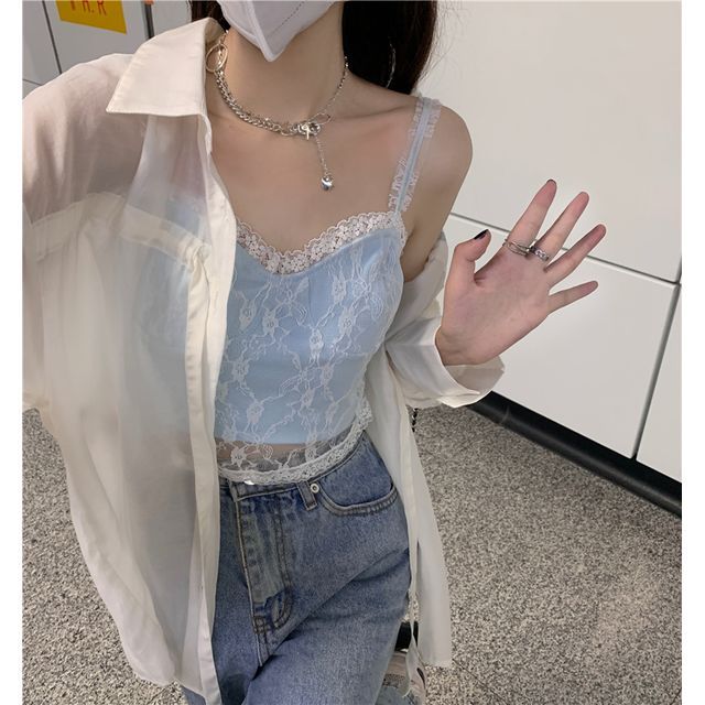 ルシェル Paneled Lace Cropped Shirt 商品を販売 - heroegypt.com