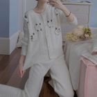 Ifish House - Pajama Set: Floral Sweater + Pants