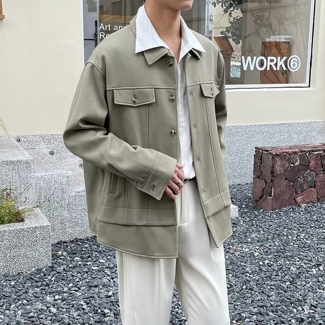 DuckleBeam-Plain Pocket Detail Single-Breasted Jacket
