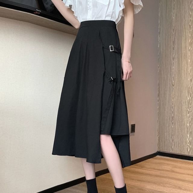 Sisyphi-High Waist Plain Midi A-Line Skirt