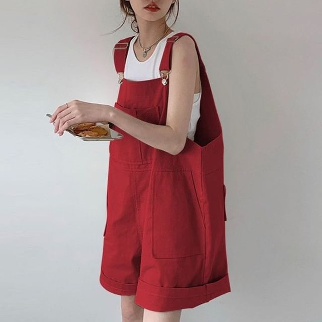 PERKARP-Plain Wide Leg Cargo Jumper Shorts
