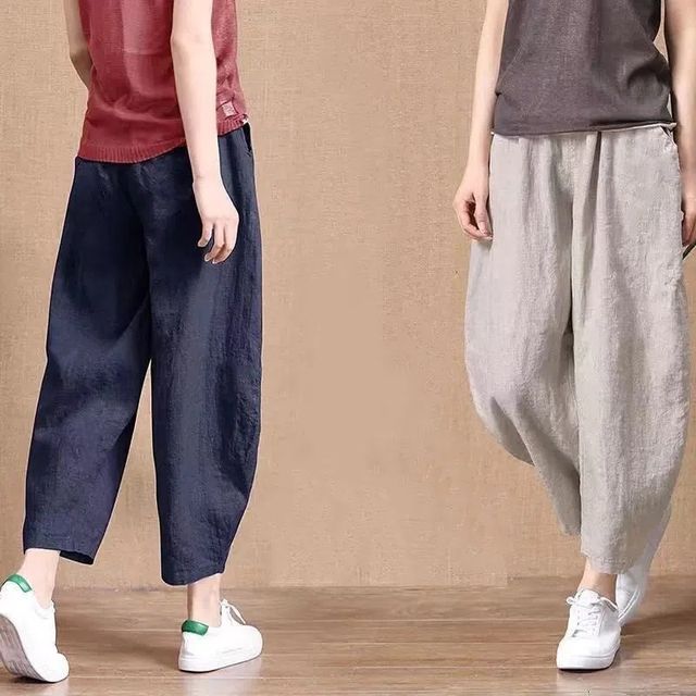 Sienne-High Waist Plain Baggy Pants