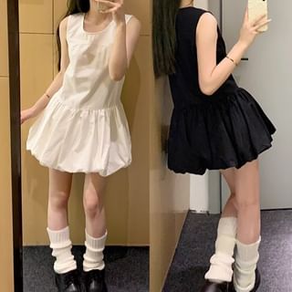 OUREA Sleeveless Round Neck Plain Bubble Mini A-Line Dress Sale