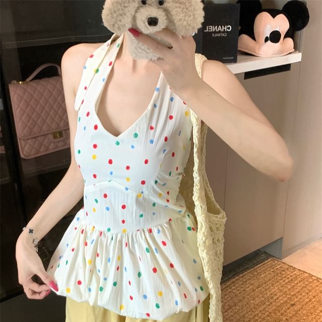 Beem-Halter Dotted Peplum Top
