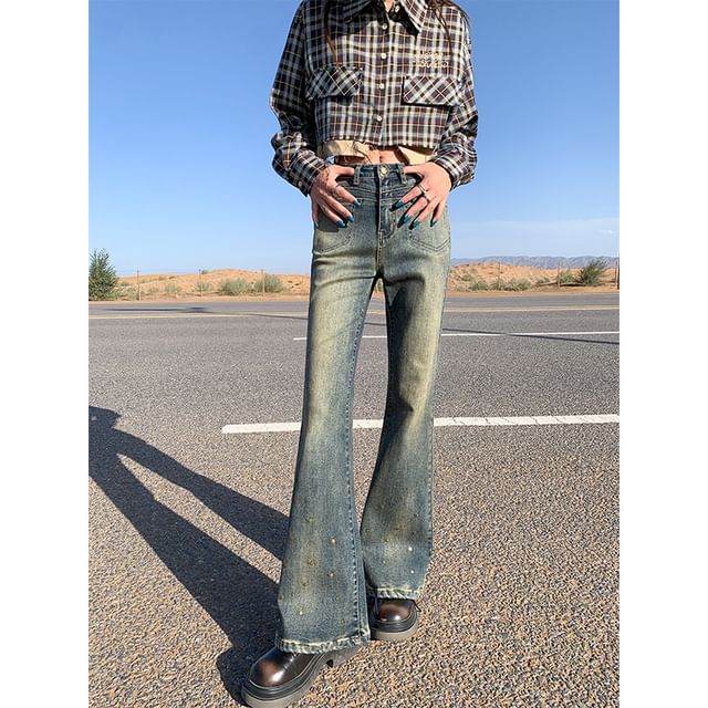 Denimot-Mid Rise Washed Flared Jeans Various Designs