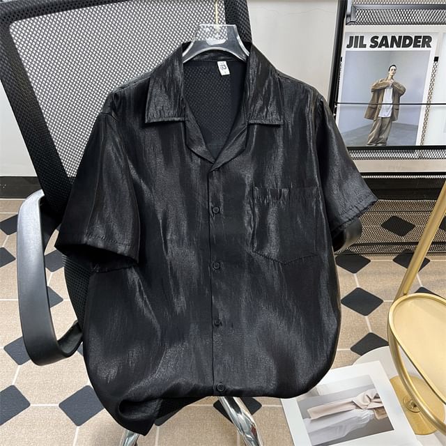 Hushgrain-Short-Sleeve Pocketed Plain Shirt