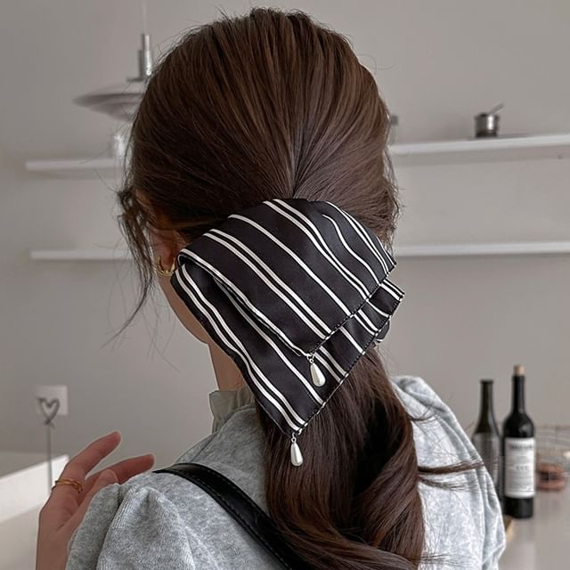 Rodiv-Striped Fabric Scrunchie