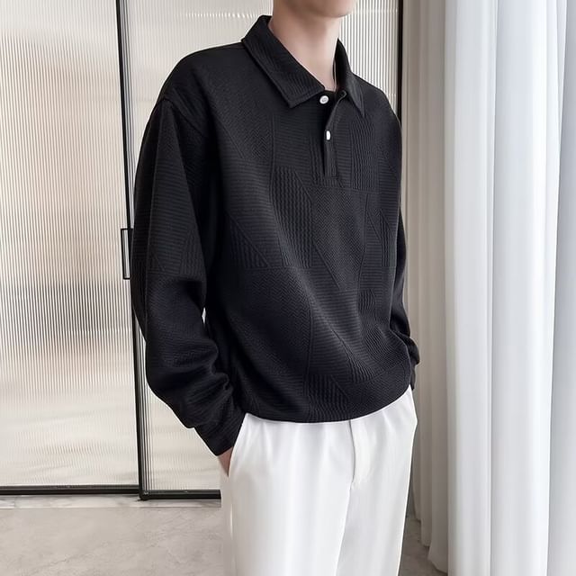 Ateso-Long-Sleeve Plain Polo Shirt