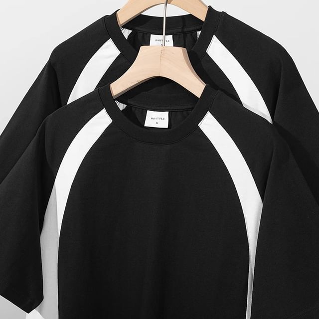 fluffush-Short-Sleeve Round Neck Two Tone Raglan T-Shirt