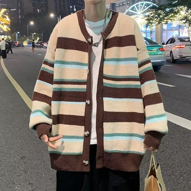 Sinlarity-Striped Oversized Cardigan