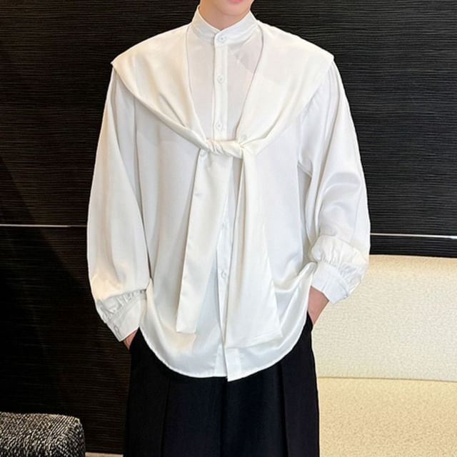 Omozando-Long-Sleeve Hooded Plain Shirt