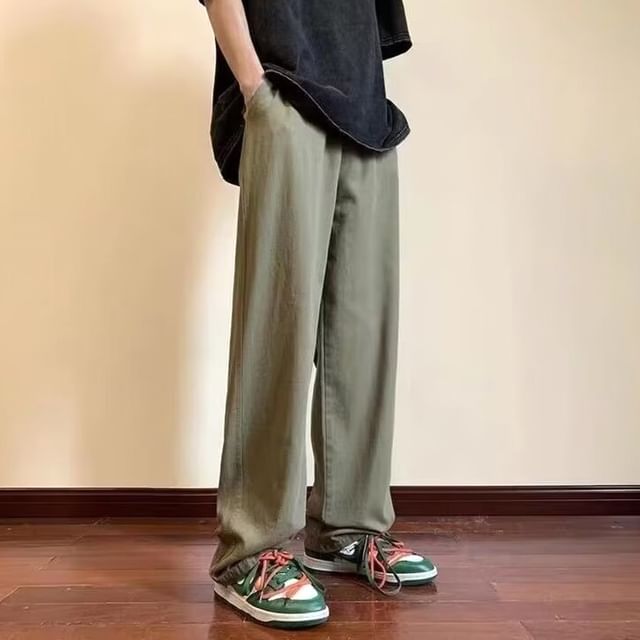 Lingaris-Mid Rise Plain Wide Leg Pants