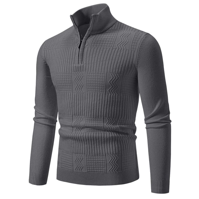 YIKES-High Neck Half Zip Plain Sweater