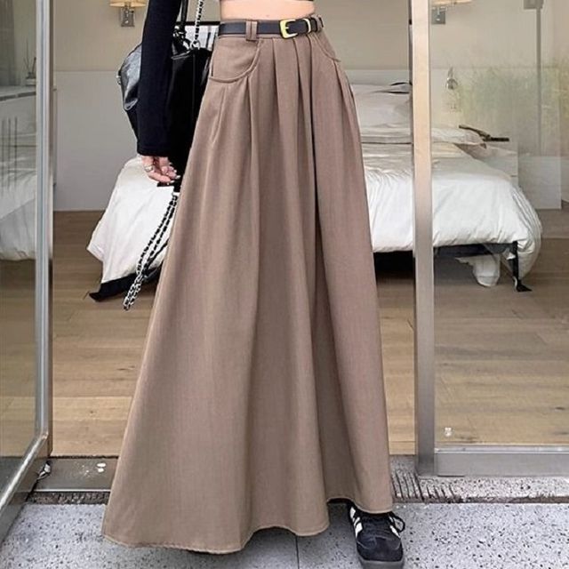 Metticus - High Waist Plain Maxi A-Line Skirt | YesStyle