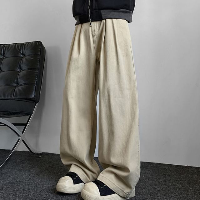 Filmas-High Waist Plain Wide Leg Pants