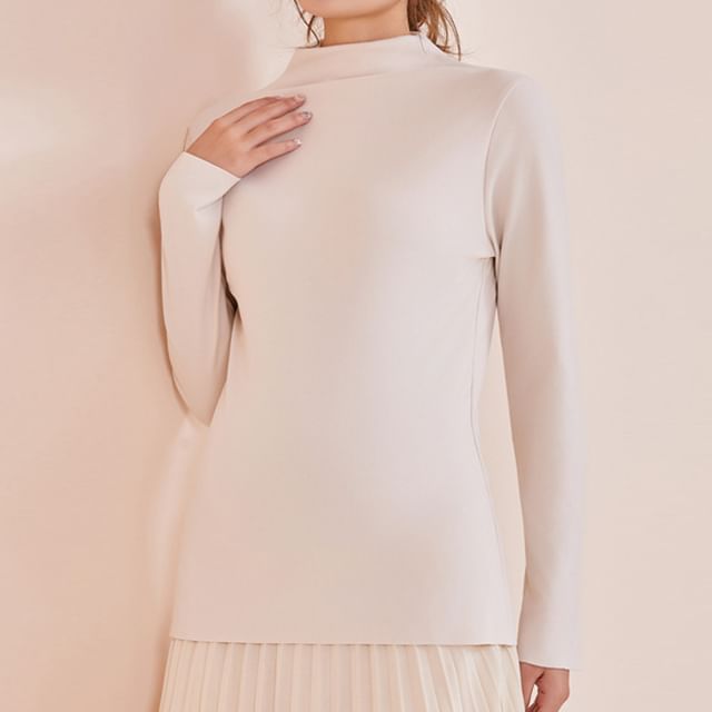POKU-Maternity Long-Sleeve Mock Neck Plain Top