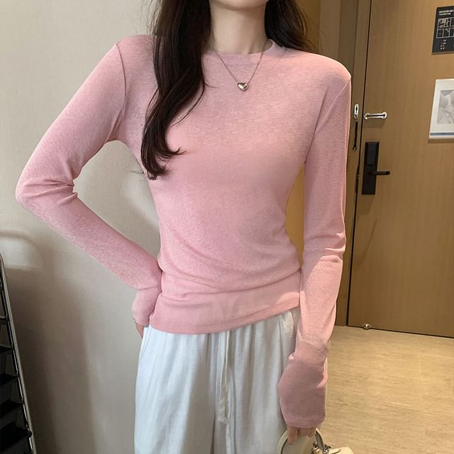 Asiris-Long Sleeve Round Neck Plain Tee