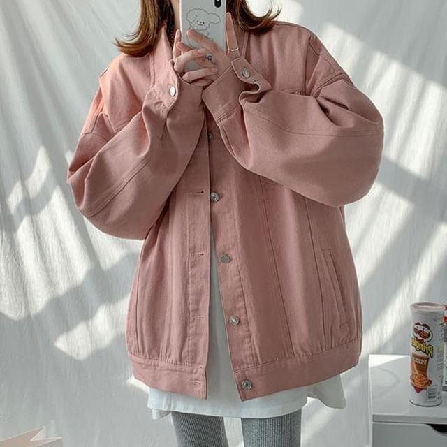 Sisyphi-Lapel Plain Button Down Denim Jacket