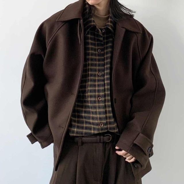 Adothuiastic-Collar Plain Button Jacket