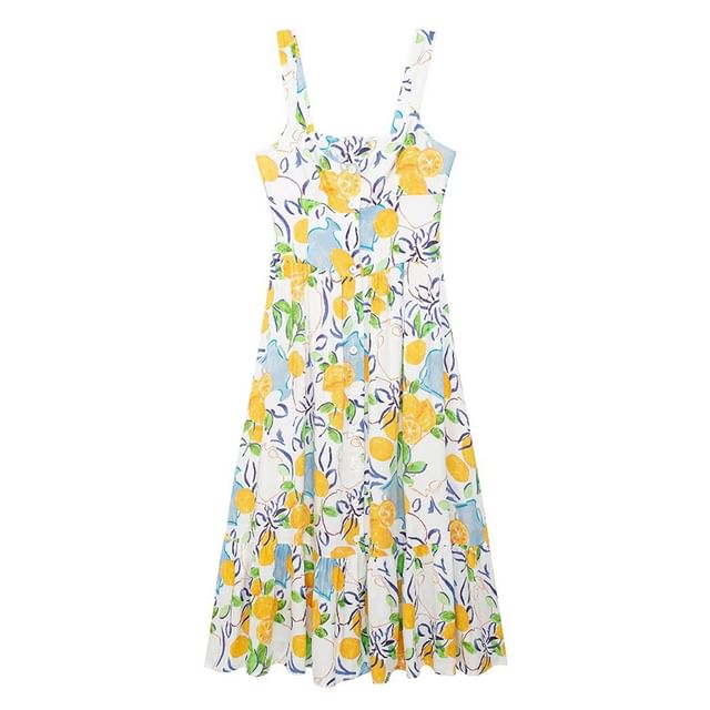SugaYuja Sleeveless Lemon Print Maxi A-Line Dress YesStyle - Main Image