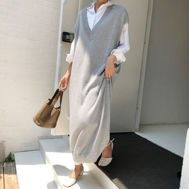 Lewwe - Sleeveless V-Neck Plain Maxi Sweater Dress | YesStyle Lewwe - Sleeveless V-Neck Plain Maxi Sweater Dress | YesStyle