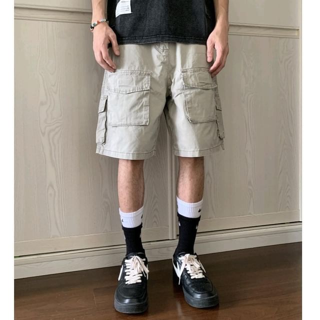 Nightbell-Mid Rise Plain Cargo Shorts