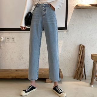 wide leg jeans with side slits