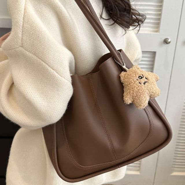 Indenis-Plain Faux Leather Tote Bag