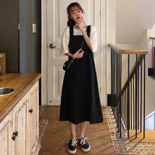 Mikiko Plain Midi Overall Dress | YesStyle