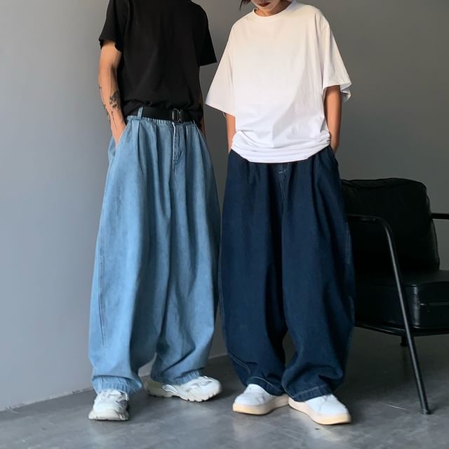 Fushet-Mid Rise Washed Baggy Jeans