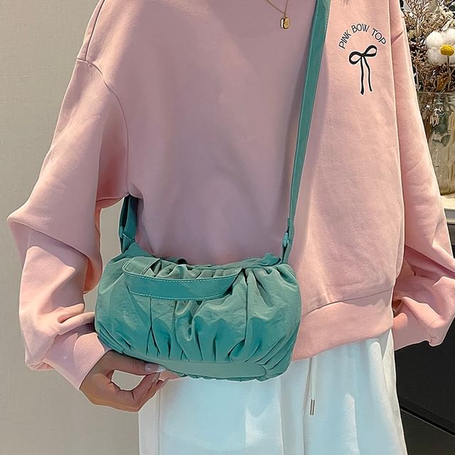 Skyglow-Plain Top Handle Shirred Crossbody Bag
