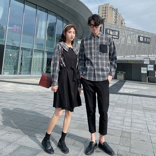 Hippus - Couple-Matching Long-Sleeve Plaid Shirt / Cropped Pants