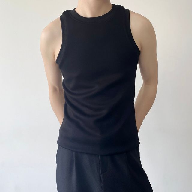 ravewider-Round Neck Plain Tank Top
