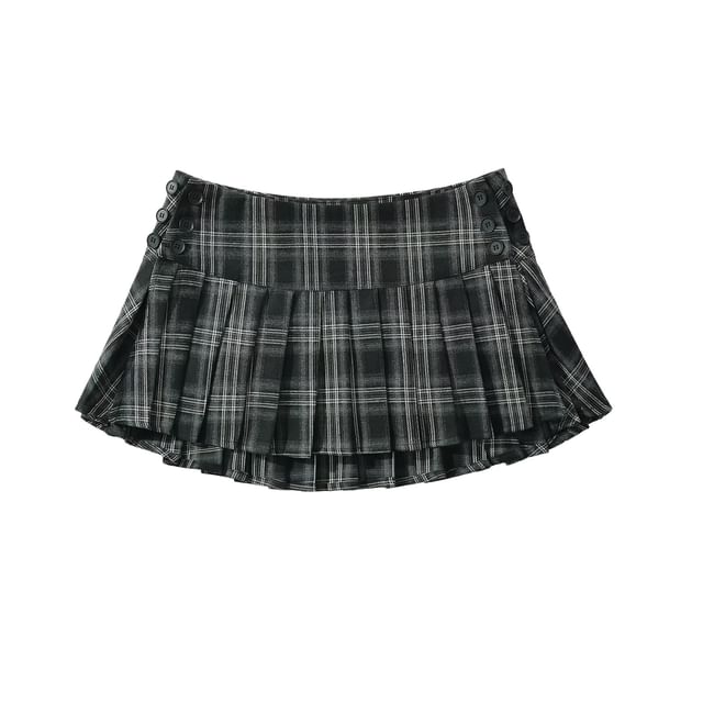 AMeow - Plaid Slit Pleated Mini A-Line Skirt | YesStyle