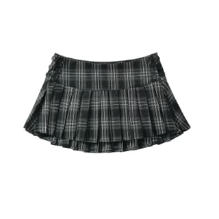 AMeow Plaid Slit Pleated Mini A Line Skirt