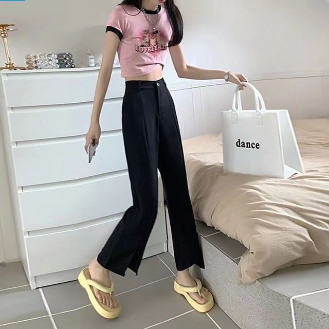 Everose-High Waist Plain Cropped Wide Leg Pants