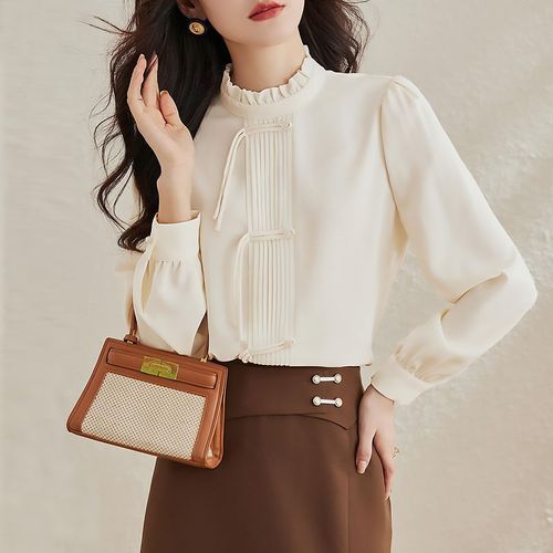 Morning Prayer - Bishop sleeves stand collar chiffon blouse [MAKE