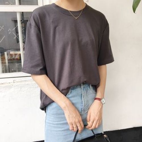 ALIN STYLE - Short-Sleeve Plain T-Shirt | YesStyle