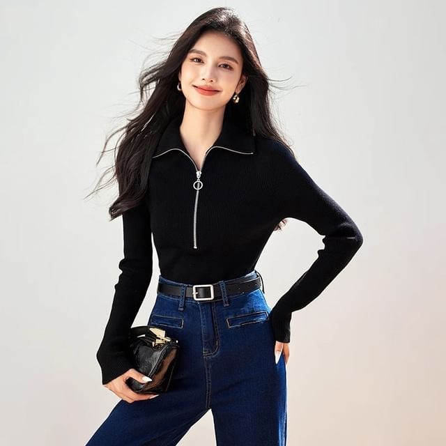 Dragan Pulse-Turtleneck Plain Half Zip Sweater