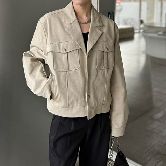 Omozando-Lapel Collar Drop Shoulder Plain Single-Breasted Jacket