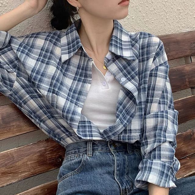 Everose-Long-Sleeve Plaid Button-Up Shirt