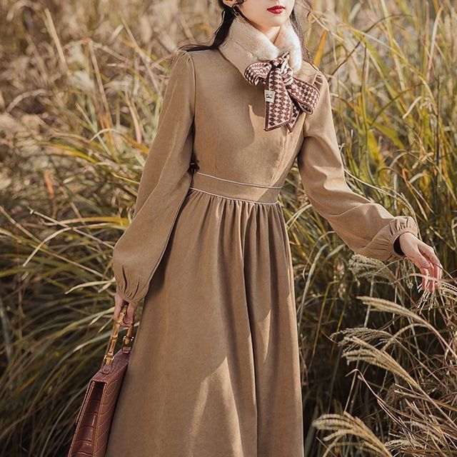 chinese dress ladies Khaki Corduroy Midi Dress – Mint Velvet